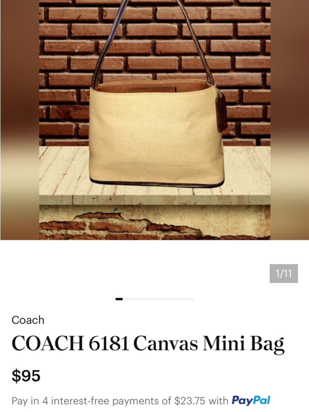 Coach Beige Canvas Top-Handle mini Bag with Brown leather  Trim - Picture 11 of 11